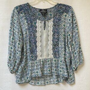 Angie Boho Floral Blouse Womens Medium Balloon Sleeve Lace Fairy Y2K Party